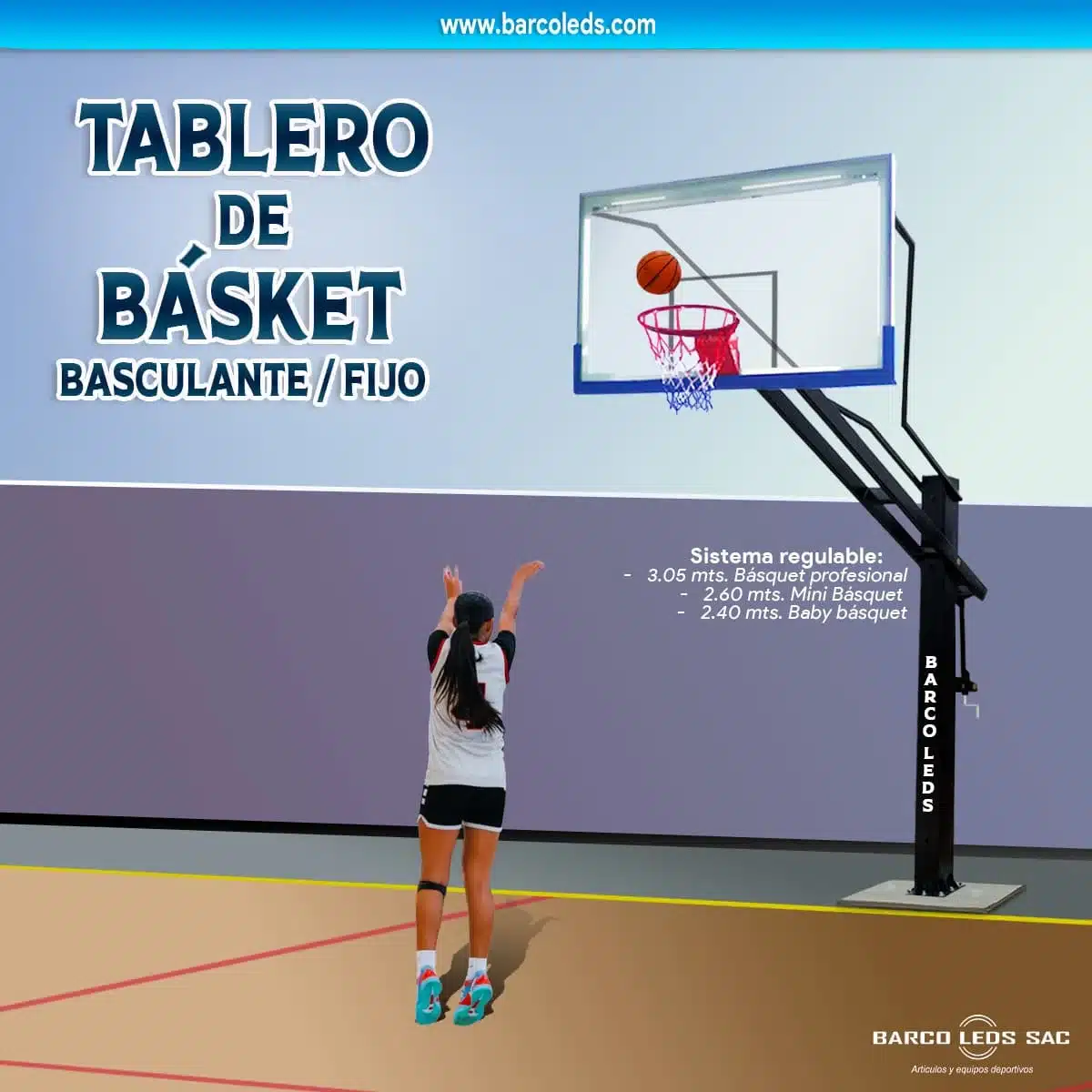 Tablero De Basquet fijo, Anclado al piso / Basculante - Imagen 2