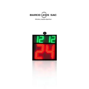 Segundero de 24 segundos para básquet de 50×50 cm con reloj superior, modelo Barco Leds SAC, mostrado en vista frontal.
