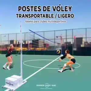 Postes de voley ligeros transportables y ligeros para canchas deportivas y polideportivos.