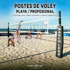 Postes de vóley playa profesional instalados en cancha de arena para clubes y eventos deportivos